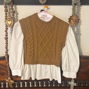Elan Tan Cable Knit Sweater Vest